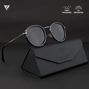 Captain | Black and Silver Polarized Round Sunglasses - PMG3982