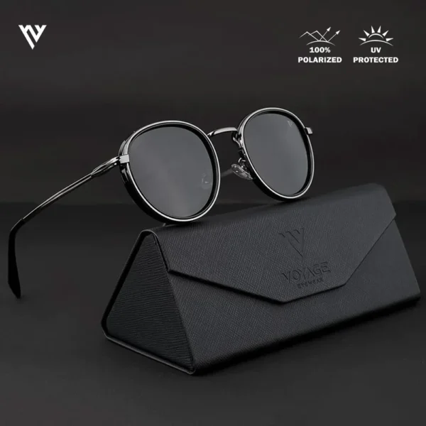 Captain | Black and Silver Polarized Round Sunglasses - PMG3982