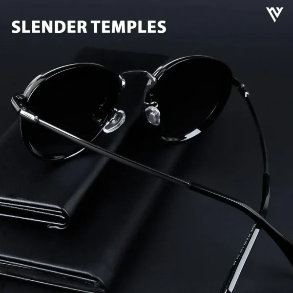 Captain | Black and Silver Polarized Round Sunglasses - PMG3982 - Image 2