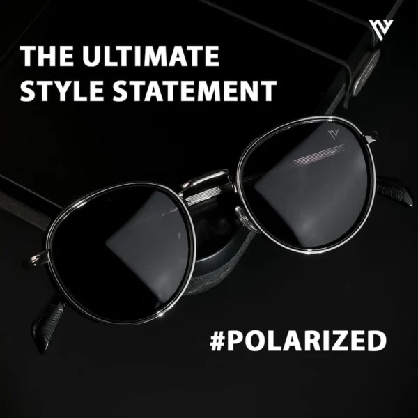 Captain | Black and Silver Polarized Round Sunglasses - PMG3982 - Image 3