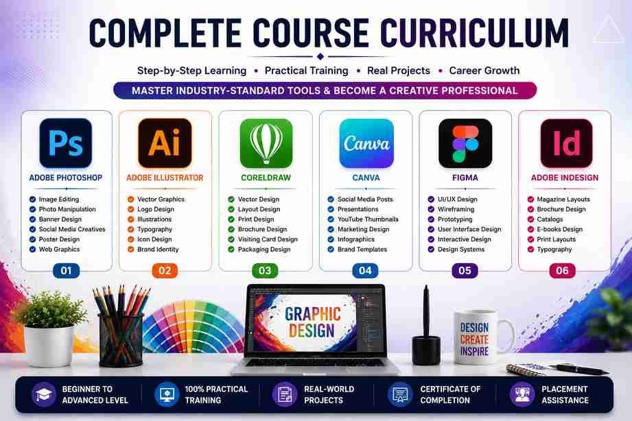 Graphic Designing Course in Bareilly - Student learning graphic design on Adobe Photoshop and Illustrator