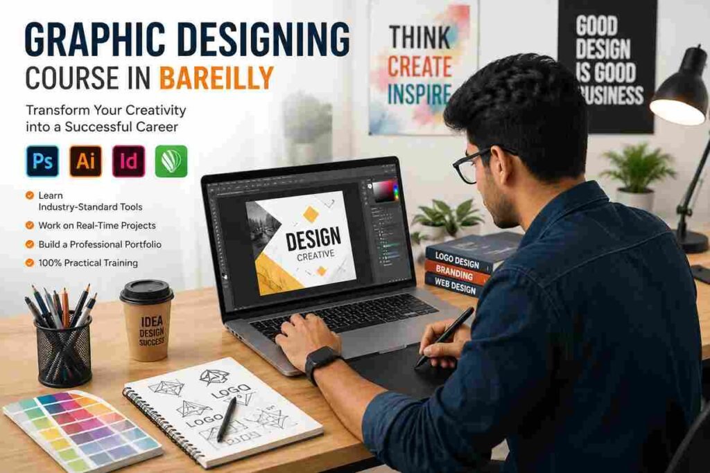 Graphic Designing Course in Bareilly - Student learning graphic design on Adobe Photoshop and Illustrator