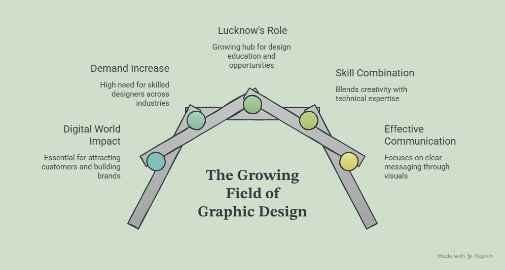 Graphic Designing in Lucknow: growing demand, digital world impact, skill combination, effective communication, and Lucknow’s role in graphic design opportunities.”