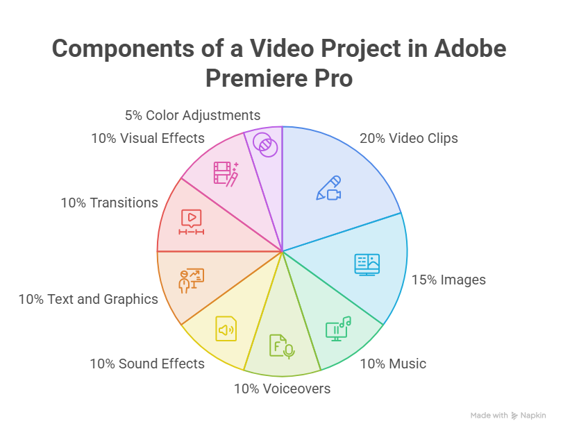 premiere pro tutorial showing the components of a video project in Adobe Premiere Pro